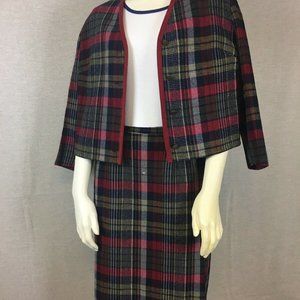 Personal Brand Plaid Jacket & Skirt Set Wool Green